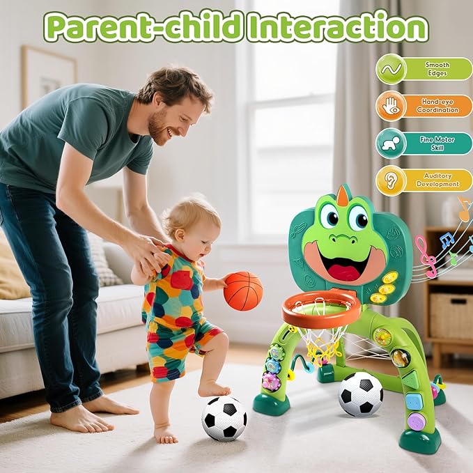 Marstone Baby Toys for 1 Year Old Boy Gifts: Toddler Basketball Hoop and Soccer Goal Activity Center Toys with Sound and Music for Kids 1-3, Interactive 1st First Birthday Present