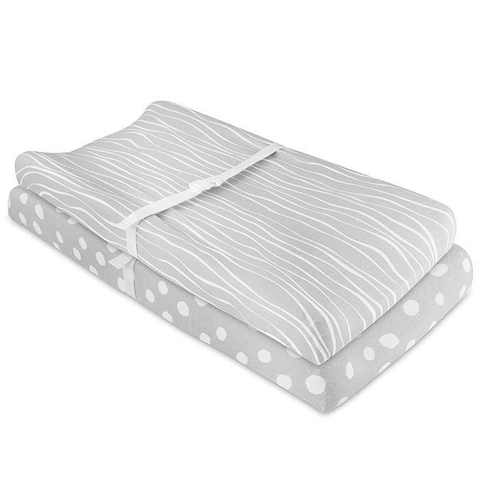 Changing Pad Cover Set | Cradle Sheet 2 Pack 100% Jersey Cotton Grey Abstract Stripes and Dots by Ely's & Co