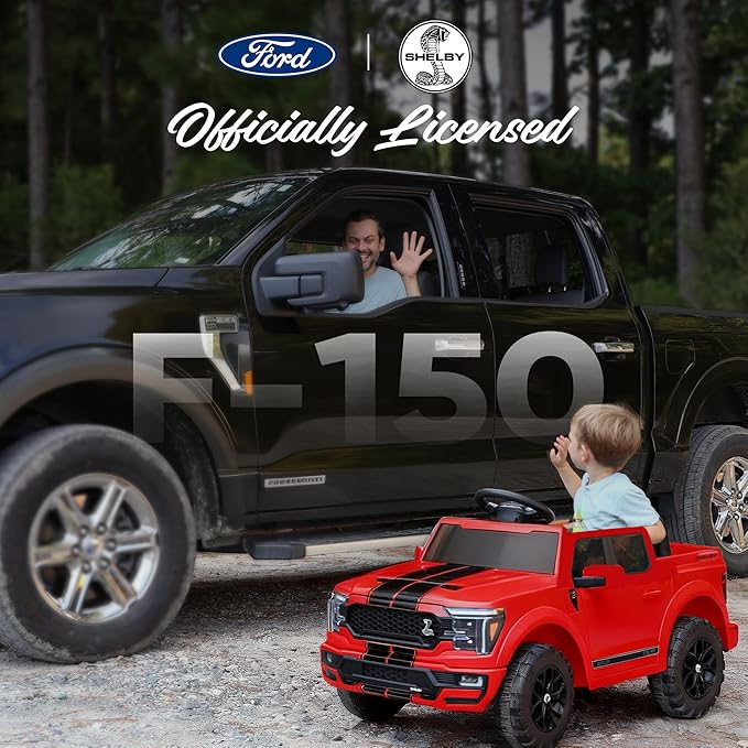Licensed Ford Shelby F-150 24V Kids Ride on Toy, Electric Car for Kids with Remote Control, 400W Motors - Red