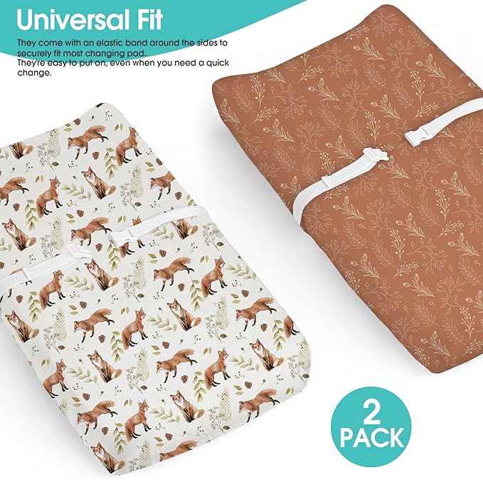 BROLEX Changing Pad Covers for Baby: Boy Girls Ultra Stretchy Soft 2 Pack, Fox Foliage