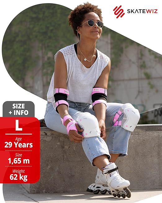 SKATEWIZ Knee Pads for Kids - Knee and Elbow Pads Set - PROTECT-1 - Size S Black - Wrist Guards Skating Protective Gear, Skateboard, Roller Skate, Ice Skates For Kids