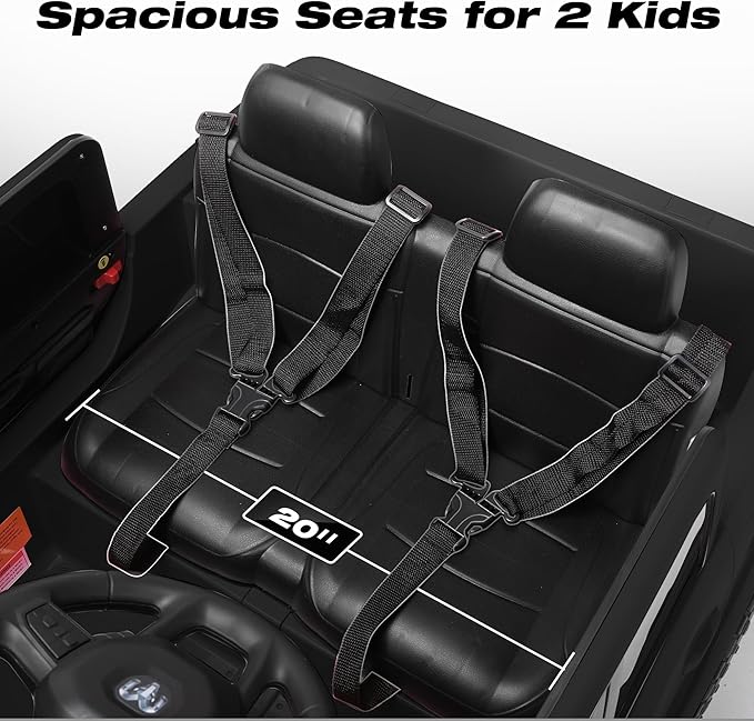 FUNTOK 24V 2 Seater Ride On Truck for Big Kids, Licensed RAM 2500 Kid's Electric Vehicles w/Remote Control, LED Light/Music/MP3/Bluetooth, Truck Bed Storage, Carry Wheels & Handle, Car for Kids 3-8