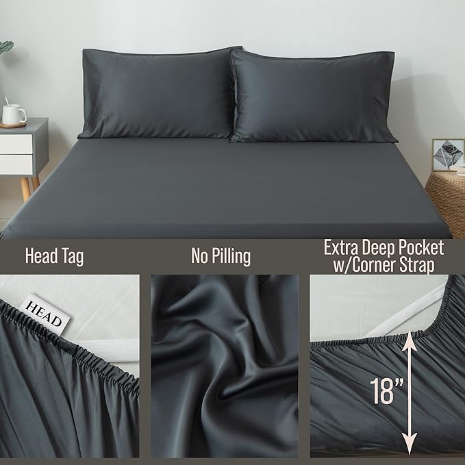 Bella Coterie Luxury Bamboo Viscose Cal King Size Fitted Sheet | 100% Organically Grown | Ultra Soft | Cooling for Hot Sleepers | 18" Deep Pocket [Charcoal Grey]
