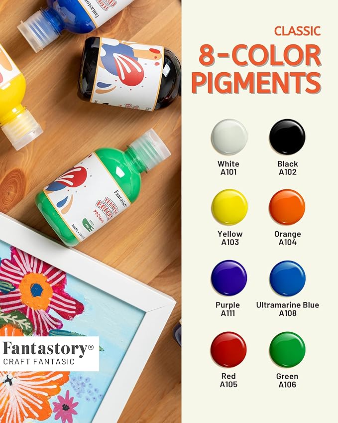 Fantastory Tempera Paint for Kids 8 Colors (8.4 oz Each) Washable Tempera Paint, Kids Poster Sponge Painting, Non-Toxic Finger Hand Bottles Gifts (8 Colors 8.4 oz)