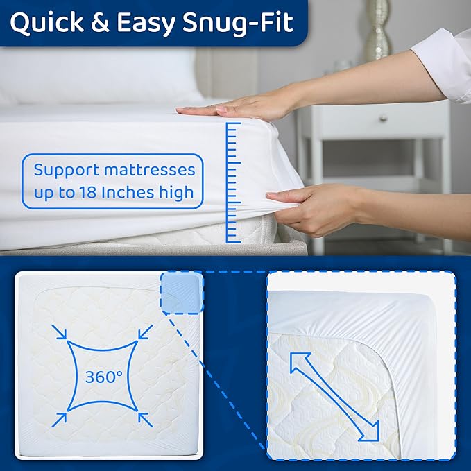CushTello™ 100% Waterproof Mattress Protector California King - 180gsm Cotton Blend Cal King Mattress Protector Waterproof - Noiseless, Soft & Breathable Cal-King Bed Cover - Machine Washable
