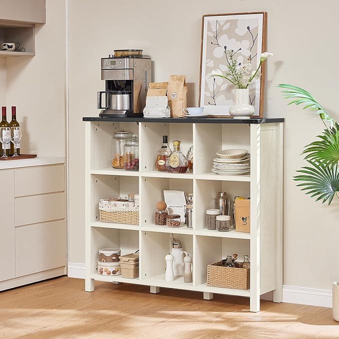 Joaxswe 9 Cube Bookcase, Farmhouse 47 Inch Wide White Bookshelf, Wooden 3 Tier Display Large Open Book Shelf, Vintage Horizontal Book Case for Home Office, Cubby Storage Cabinet for Living Room