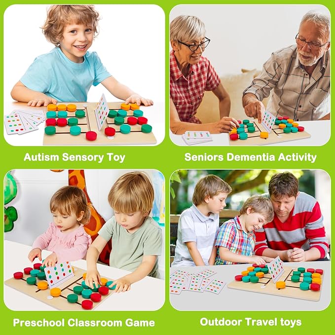 AugToy Montessori Color Matching Learning Toys Sliding Puzzle for Kids 3 4 5 6 7 Years Old Preschool Logic Game Brain Teasers Boys Girls 2 Players Educational Wooden Toddler Travel Toys Gifts