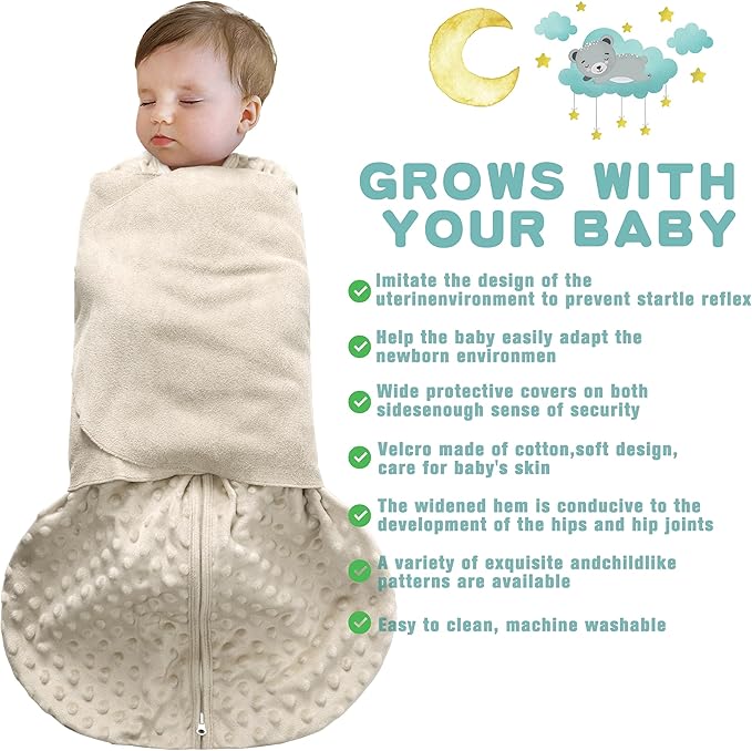 Newborn Sleep Sack Baby Swaddle,0-12 Months,3-Way Adjustable Wearable Blanket,Swaddling Sleeping Bag (Beige & Grass green, 3-6 Months)