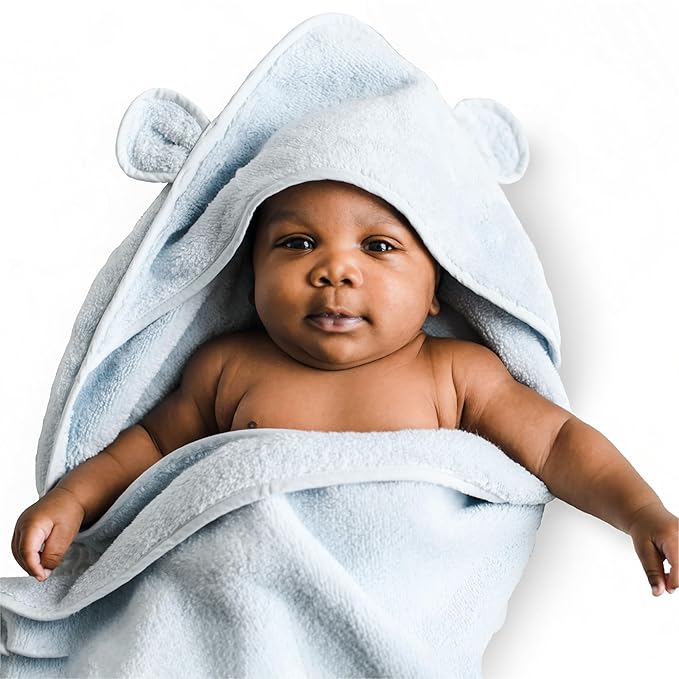 Natemia Hooded Baby Bath Towel - 100% Organic Cotton Baby Towels for Newborns, Toddlers, Boys, Girls - Soft Absorbent 450 GSM - Gentle on Sensitive Skin - Baby Shower Registry Gift (35" x 35")