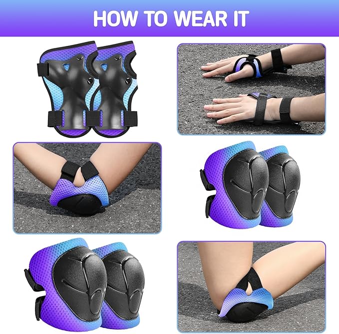 Kids Protective Gear Set Knee Pads for Kids 3-14 Years Toddler Knee and Elbow Pads with Wrist Guards 3 in 1 for Skating Cycling Bike Rollerblading Scooter