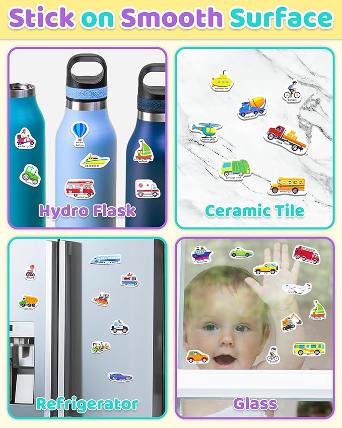 Benresive Reusable Sticker Books for Toddlers, Fun Travel Stickers for Kids, Toddler Sticker Book, Crafts Activities for Toddlers, 3 and Up Birthady Gifts - Transport