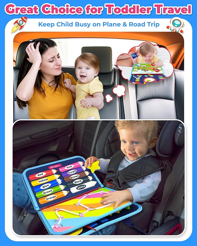 Gojmzo Busy Board Montessori Toys for Toddler Boy Birthday Gifts, Busy Book Sensory Toys for Toddlers, Learning Educational Toddler Travel Activities