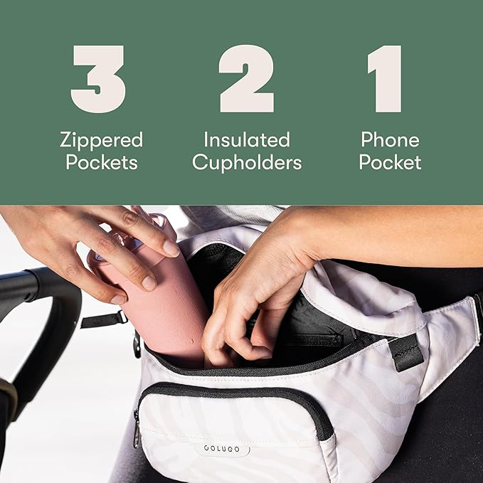 Colugo On-The-Go Stroller Organizer Insert with Zipper, Caddy with Cup Holder, Stroller Accessories for Parents specially designed to fit to your stroller with Non Slip Straps (Dune Zebra)