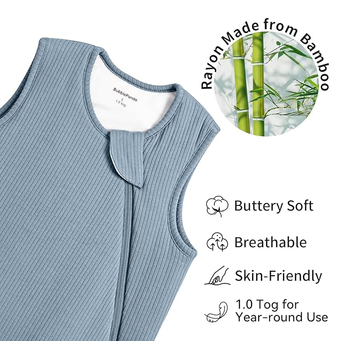 Rayon Made from Bamboo Sleep Sack 6-12 Months Supersoft Toddler Sleep Sack 1.0 Tog Breathable Baby Wearable Blanket with 2-Way Zipper Unisex Sleeping Bag for Babies