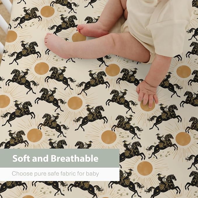 Western Cowboys Sunshine Baby Crib Sheets for Boy Girl 52x28Inch Cowboy Horse Sun Soft Stretchy Fitted Crib Mattress Cover Wild West Desert Nursery Baby Sheet for Standard Crib & Toddler Bed Mattress
