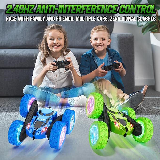Remote Control Stunt Car for Kids, 360° Spinning Double-Sided RC Toy with LED Wheel Lights, 4WD Rechargeable Vehicle for Boys Ages 6–12, Educational STEM Toy