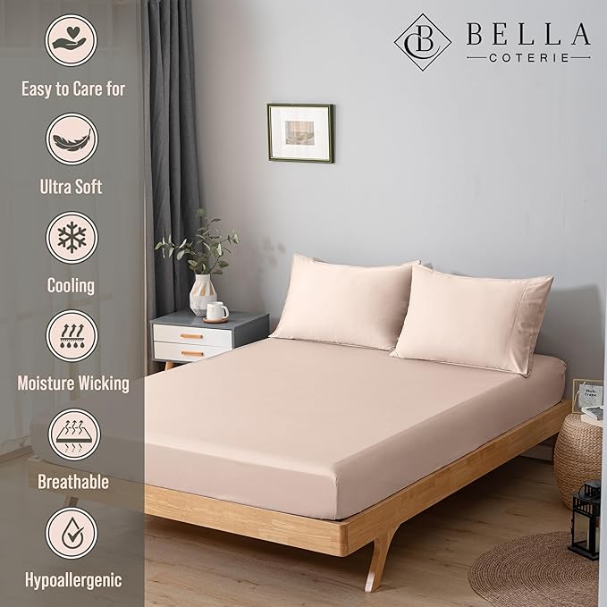Bella Coterie Luxury Bamboo Viscose California King Size Fitted Sheet | 100% Organically Grown | Ultra Soft | Cooling for Hot Sleepers | 18" Deep Pocket [Champagne]