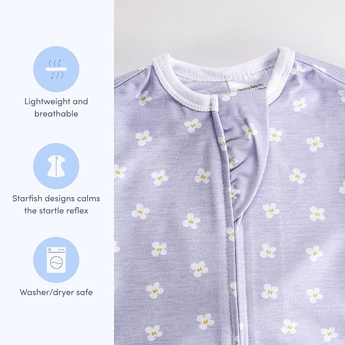 SleepingBaby Zipadee-Zip Transition Swaddle - Cozy Baby Swaddle Blanket with Zipper Convenience - Roomy Wearable Blanket for Easy Diaper Changes - Paperwhite Flowers, X-Small (3-6 Month)