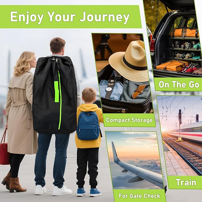 Car Seat Bags For Airplane Travel, Gate Check Bag, Durable Travel Bag with Thickened Shoulder Straps and 2pcs Luggage Tags For Airplane