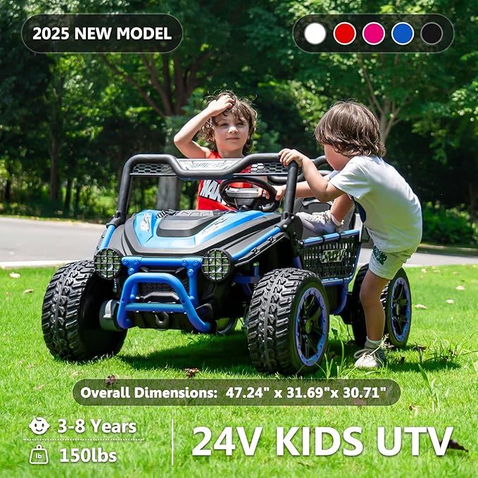 XXL 2 Seater Ride On Toys for Big Kids 24V Ride On Car with Remote Control 4WD Kids UTV with 22" Seat, Bluetooth, Music Player, EVA Rubber Tires, Spring Suspension, Blue