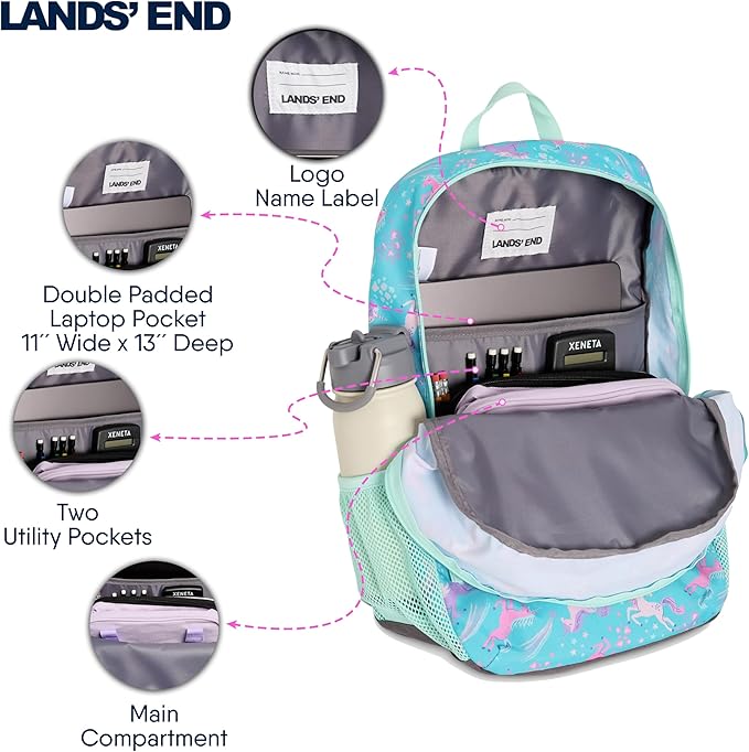 Lands' End Unisex Kids Medium ClassMate Lightweight Durable Elementary School Backpack, Ceramic Blue