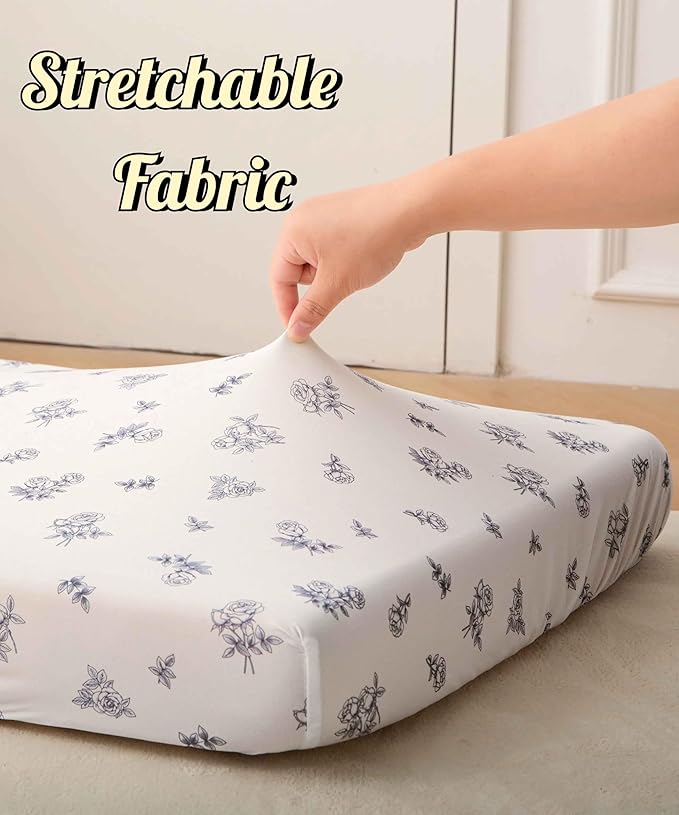 SDY Jersey Crib Sheets for Baby Boys and Girls,52”x28”x8, 2 Pack,Neutral Flower Standard Oval/Retangle Fitted Crib Sheets for Toddler,Super Soft Breathable