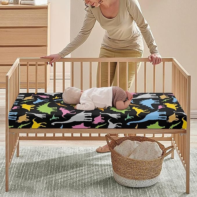 Colorful Dinosaur Baby Crib Sheets Fitted Crib Sheets Kid Crib Fitted Sheets Crib Cover Single Pack 28"x52" for Boys Girls