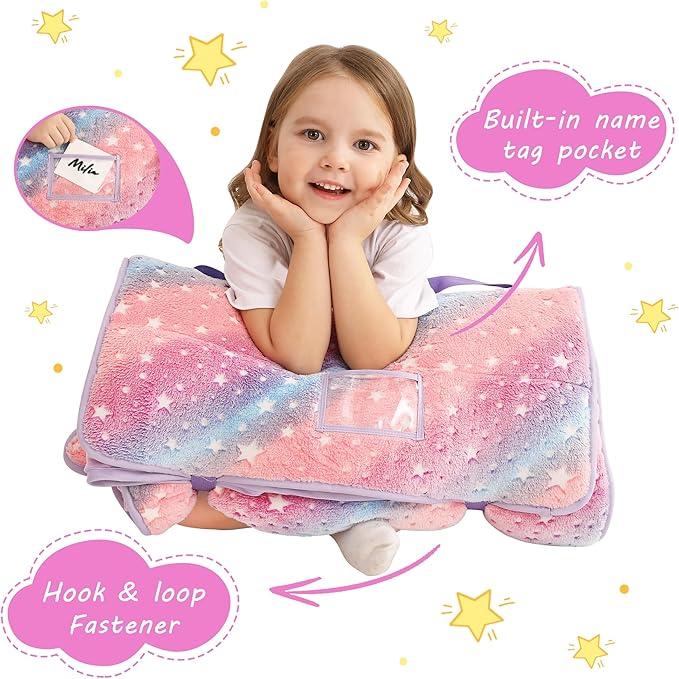 Toddler Nap Mat with Pillow and Blanket, Extra Large Rolled Napping Mats,Slumber Bags for Boys Girls,Kids Sleeping Bag for Daycare, Preschool Travel Camping