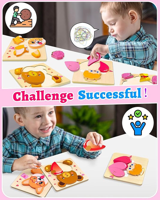 Yetonamr Valentines Wooden Puzzles Gifts for Kids, 4 Pack Toddler Valentine Day Toys for Boys Girls, Valentine Gifts for Kids Classroom, Montessori Toys Valentines Day Party Favors