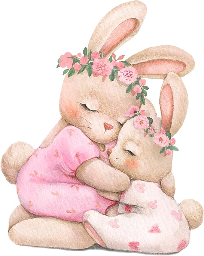 Pink Bunny Nursery Wall Decals-Baby Girl Room Rabbit Wall Decor, Animal Stickers for Kids Playroom, Toddler Bedroom and Nursery Decoration, Removable Vinyl Decals, Peel and Stick Easy to Apply.