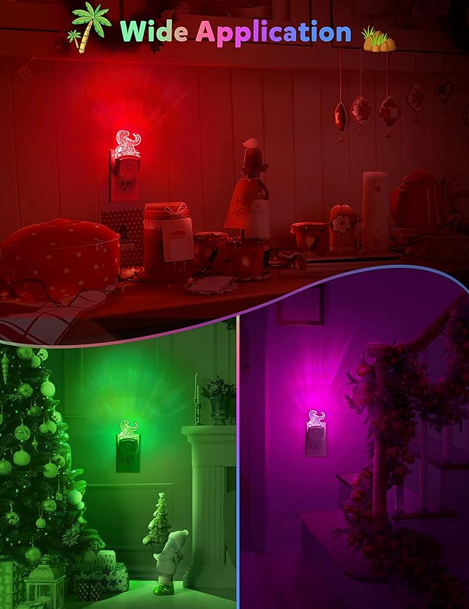 DORESshop Dinosaur Night Light for Kids [2 Pack], 8 Color Changing Plug in Night Lights for Baby with Dusk to Dawn Sensor, Nightlight for Bathroom Decor, Children Room, Dinosaur Toys Gifts