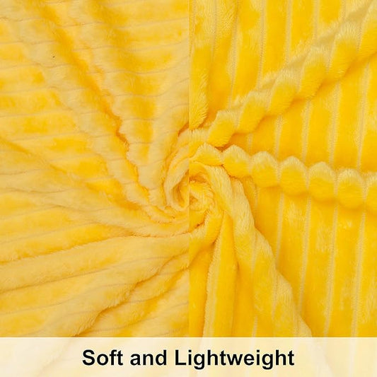 NTBAY Plush Flannel Twin Bed Blanket, 60X80 Inches Soft and Warm Lightweight Blanket with Striped Texture Bed Blanket for Couch Sofa Bed All Seasons, 60"x80", Yellow