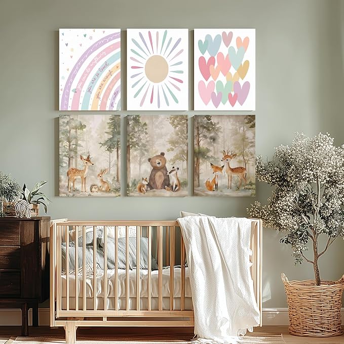 LLEEMPI Framed Woodland Nursery Wall Decor Set of 3, Cute Forest Animal Wall Art, Bear Fox Deer Watercolor Canvas Prints, Vintage Nature Poster Prints for Kids Bedroom Bathroom Playroom 16x24 Inch