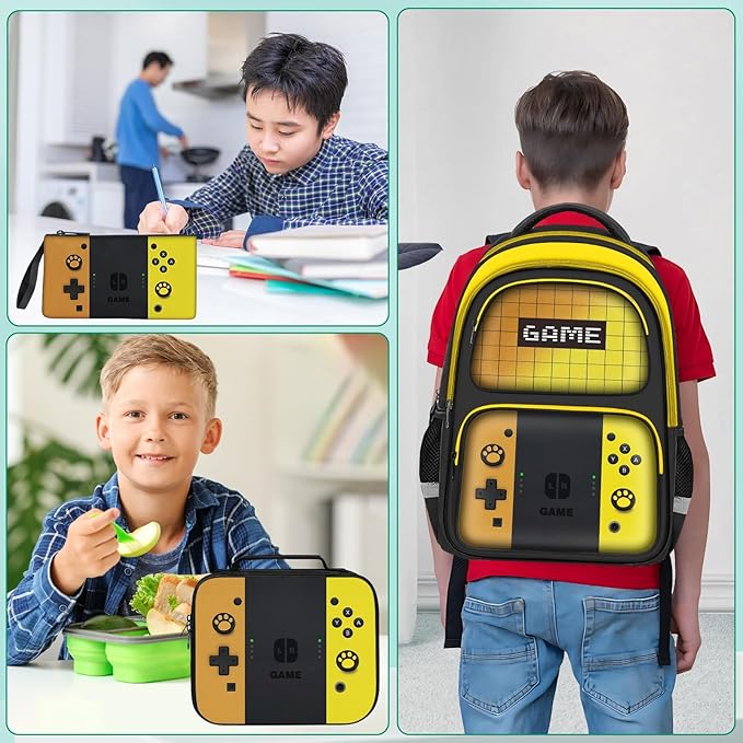 JIRAIKEI Kids Backpack For Boys，Gamer Boys Backpack For Children Teens Elementary Middle School, 17″ Students Bookbag