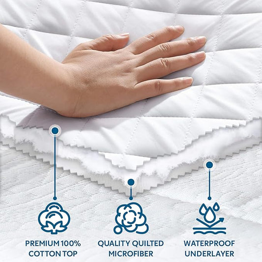 Guardmax Waterproof Quilted Fitted Mattress Pad | Hypoallergenic Cover | Breathable, Noiseless Barrier | 48" (48 x 75 x 13)