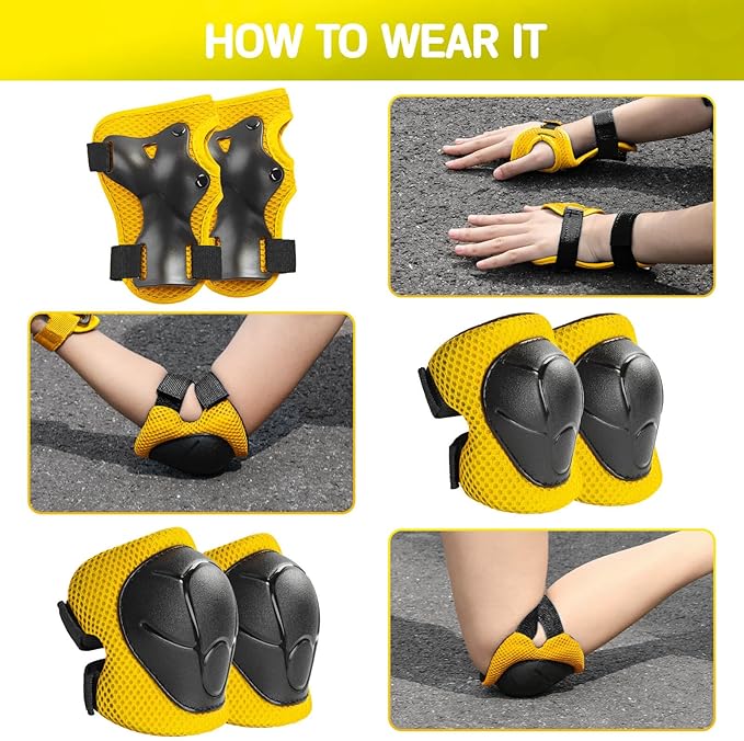 Kids Protective Gear Set Knee Pads for Kids 3-14 Years Toddler Knee and Elbow Pads with Wrist Guards 3 in 1 for Skating Cycling Bike Rollerblading Scooter