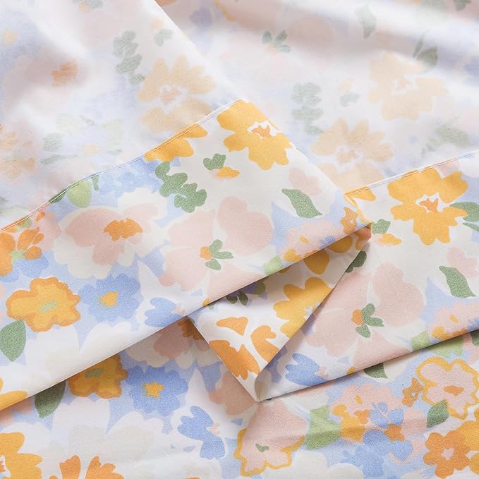 Caressma Toddler Bedding Set 4 Pieces,Smooth Microfiber Fabric Print Yellow Floral for Baby & Kids,Includes Flower Comforter, Fitted Sheet, Flat Sheet& Pillow Case for All Seasons