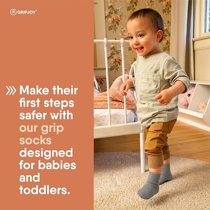 Gripjoy Toddler Socks with Grippers, Non-Slip for Kids, Enhanced Stability, Comfortable Cotton - 4 Pairs