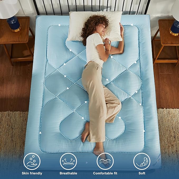 BEDLORE King Mattress Topper, Thick Pillow Top Pad for Back Pain Relief, Soft Mattress Cover with Deep Pockets 6-18 inch