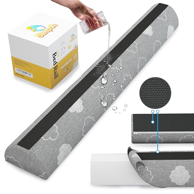 Sleepah Bed Bumpers for Toddlers Memory Foam Rail Guards Waterproof Washable Dual Sided Non-Slip Soft Cover - Safety Guard Noodle Long Pillow Pads for King Queen Full Twin Beds (1 Pack)
