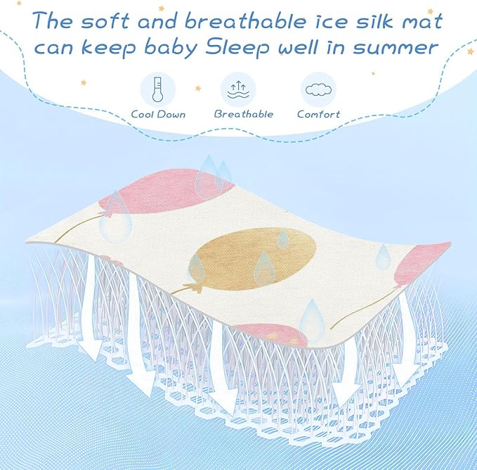 Cooling Baby Mattress Protector Pads 28" x 52"Absorbent Crib Padding for Sides for Baby&Toddler Balloon Beige Heart Gold Peach