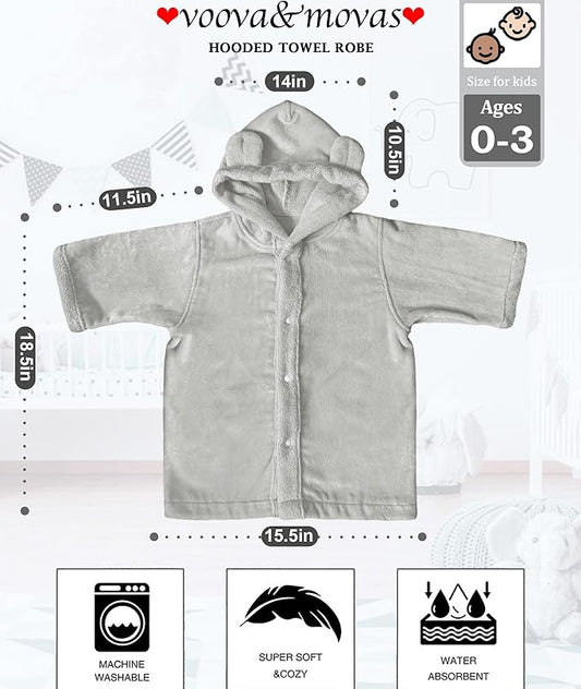 VOOVA & MOVAS Baby Hooded Bath Towel with Bear Ear (0-3Years) 100% Cotton Soft Absorbent Skin-Friendly Bath Pool Beach Towel Robe for Newborns & Infants - Perfect Set,Gray