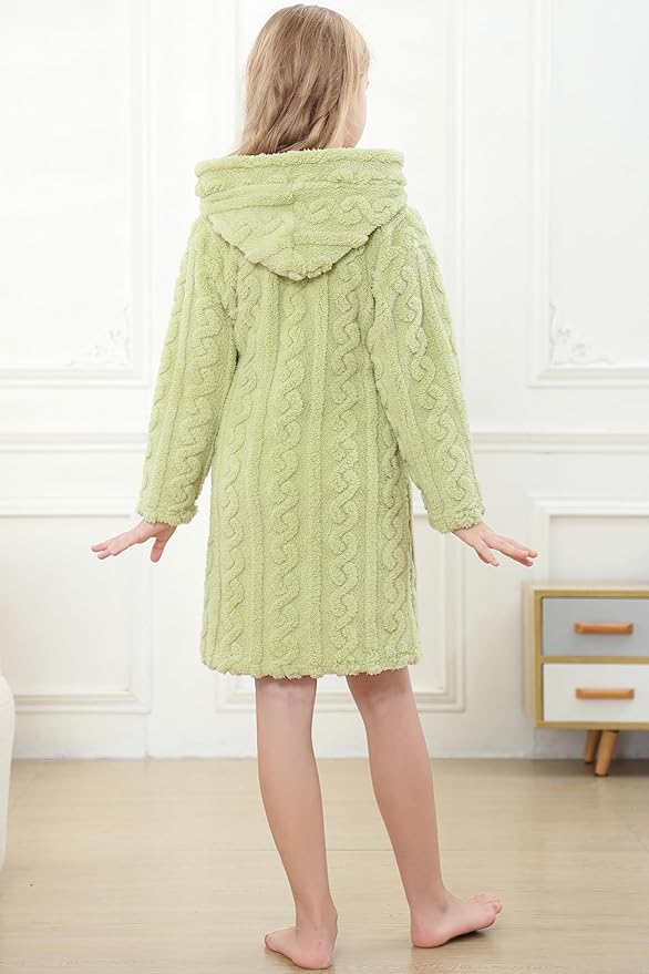 Umeyda Girls & Womens Twist Fleece Robes, Hooded Soft Warm Bath Robe for Kids Womens Fuzzy Bathrobe for Gifts