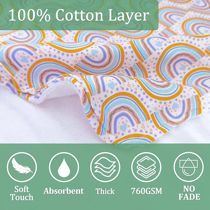 VOOVA & MOVAS Double-Layered Toddler Poncho Towel with Hood (2-4 Years, 20x21 Inches) | Ultra Soft & Absorbent Cotton | Thick Baby Bath Towel for Swimming, Beach, Shower & Winter, Rainbow