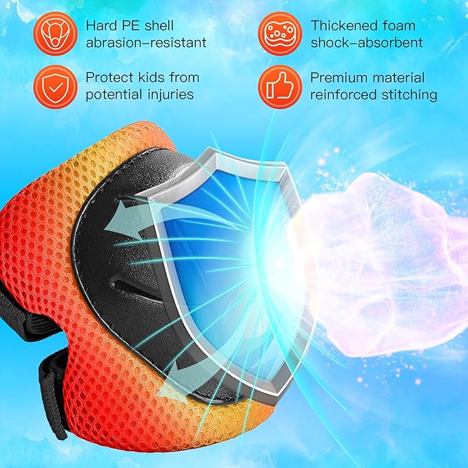 Kids Protective Gear Set Knee Pads for Kids 3-14 Years Toddler Knee and Elbow Pads with Wrist Guards 3 in 1 for Skating Cycling Bike Rollerblading Scooter