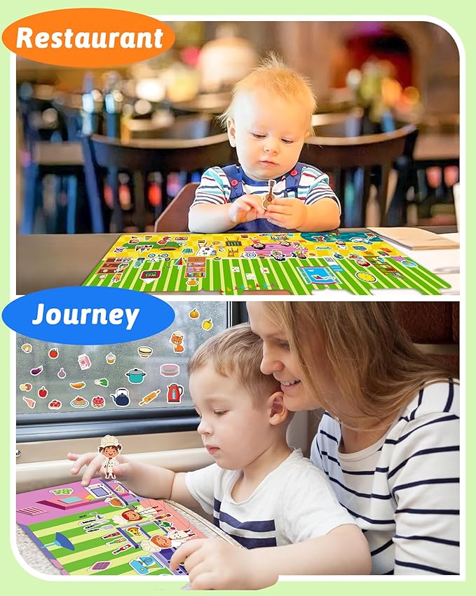Benresive Reusable Sticker Books for Toddlers, 3 Sets Travel Stickers for Kids, Toddler Sticker Book, Crafts Activities for Toddlers, 3 and Up Birthday Gifts Travel Toys