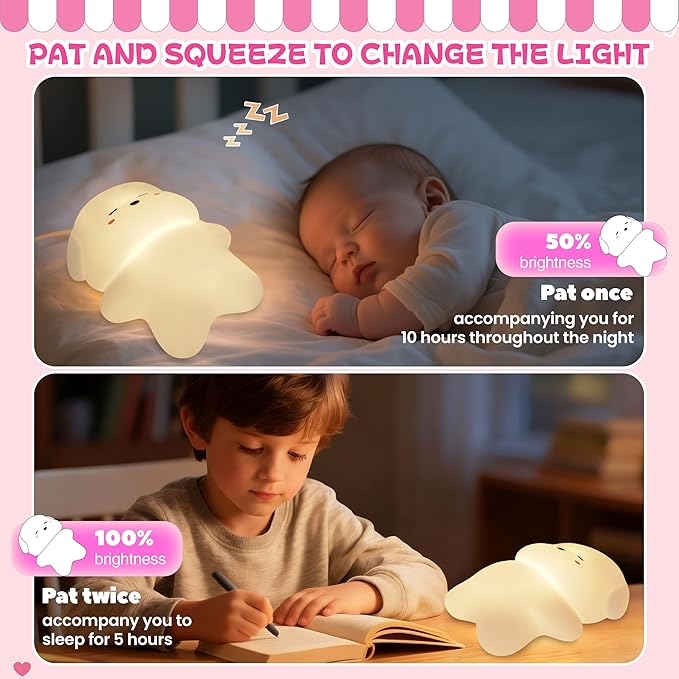 loatme Night Light for Kids, Rechargeable Dimmable Silicone LED Nightlight with 7 Colors, Baby Nursery Night Lamp, Touch Squishy Lamp, Cute Gifts for Girls, Boys, Toddler Room Decor, Lying Dog