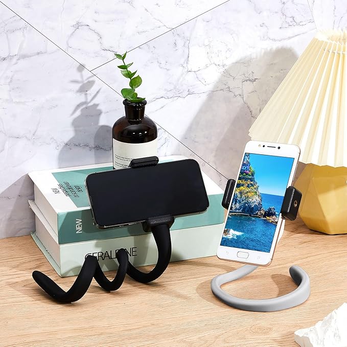 Amylove 2 Pcs Stroller Phone Holder Portable Cell Phone Holder Stand Universal Stroller Accessories for Parent Baby Toddler Cellphone Clamp with Non Slip Silicone Arm Grip(Black, Grey,Novel)