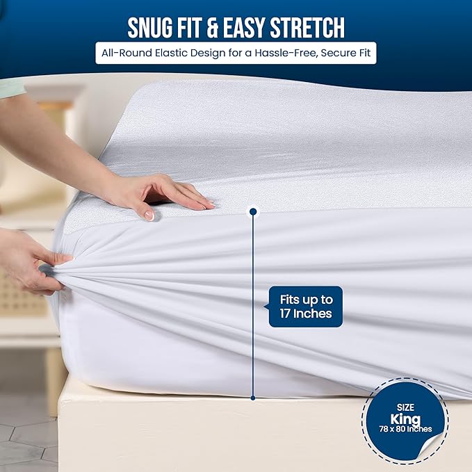 Utopia Bedding Waterproof Mattress Protector King Size, Premium 200 GSM Terry Mattress Cover, Soft & Breathable Bed Cover, Fitted Sheet Style with Stretchable Deep Pockets 17" (White)