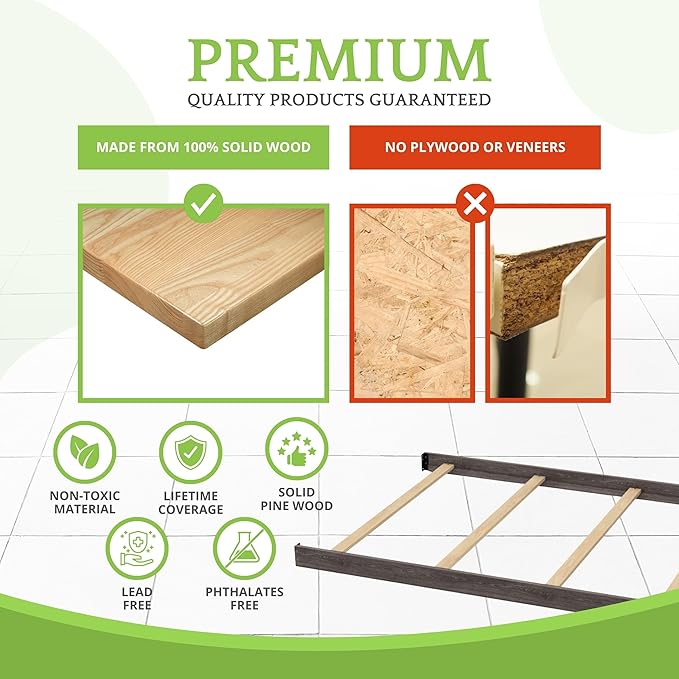 Full-Size Conversion Kit Bed Rails for Baby Cache Convertible Cribs - Solid Wood Rail - Toddler and Adult Bed Rail for Full-Size Beds - Essential Nursery & Baby Furniture (Vintage Gray)
